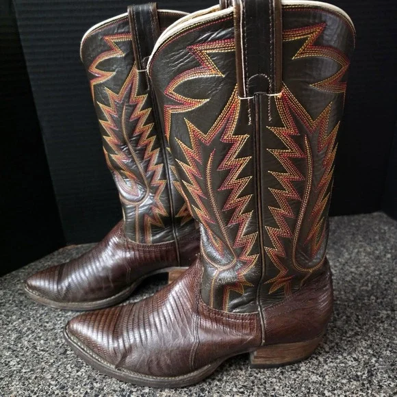 Nocona Men's Western Boots Lizard Leather Brown Cowboy Size 8D Made In USA - Picture 1 of 16